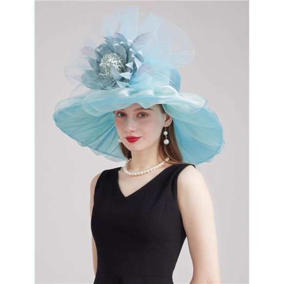 Women Organza Church Tea Party Hats Floral Blue main image 2